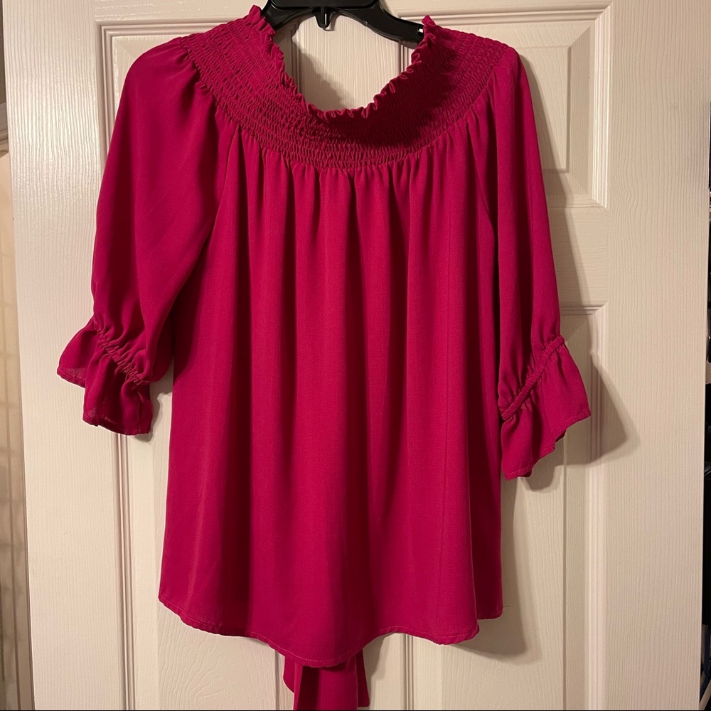 Hot pink off the shoulder blouse